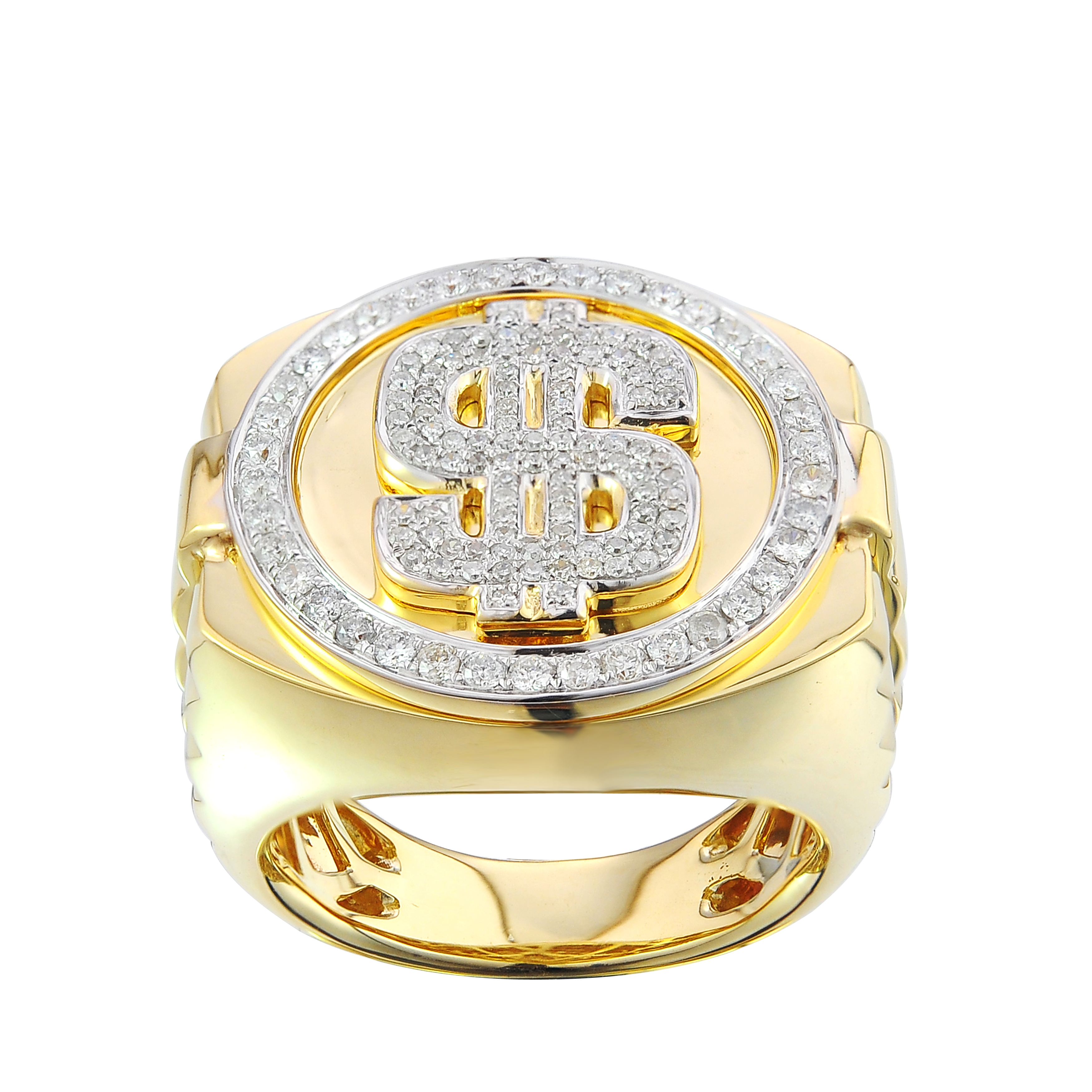 Diamond Dollar Sign Men's Ring  0.82 ct. 10K Yellow Gold